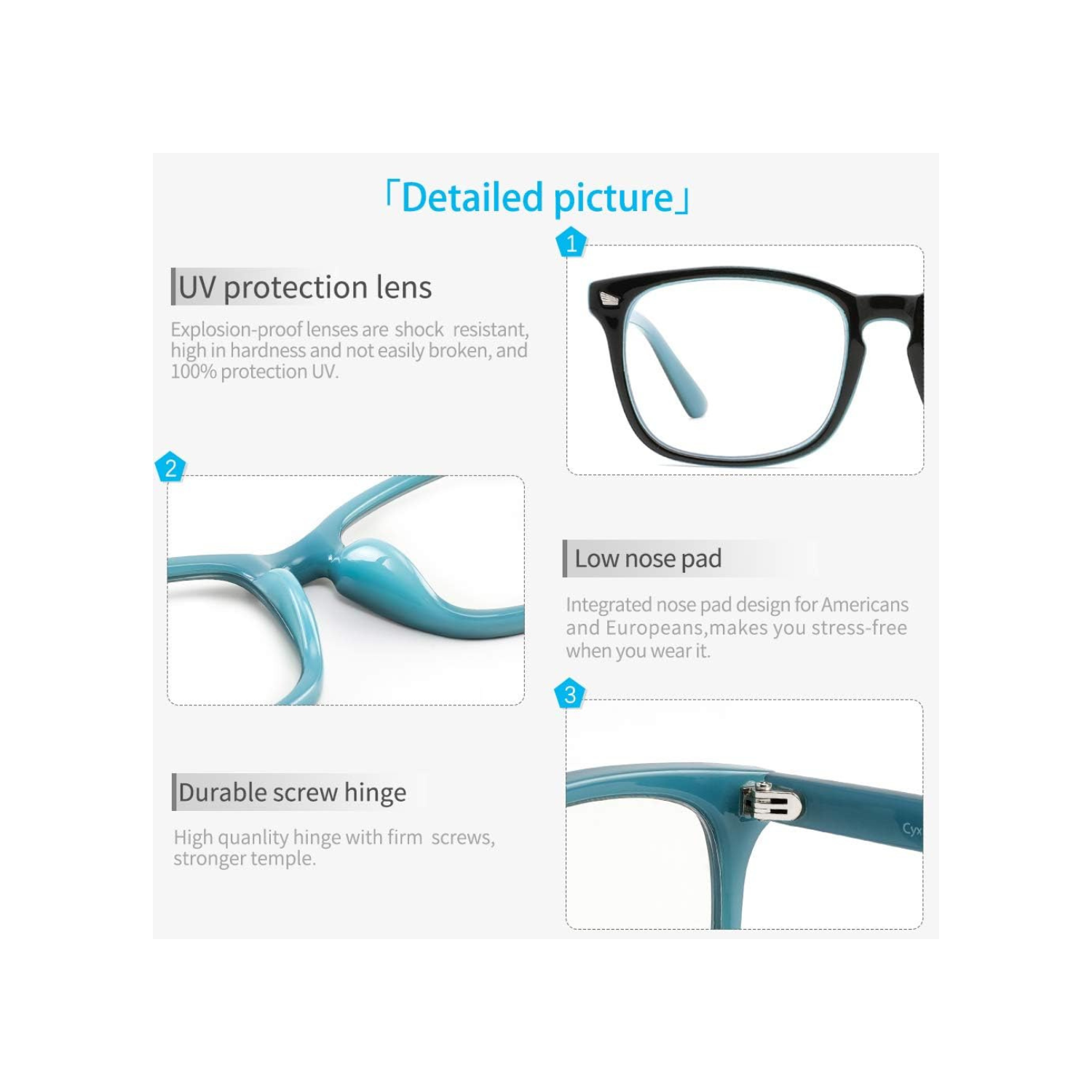 Cyxus Blue Light Glasses for Women, Blue-light Blocking Eyeglasses Men Computer Eyewear Anti Eye Fatigue Square Frame
