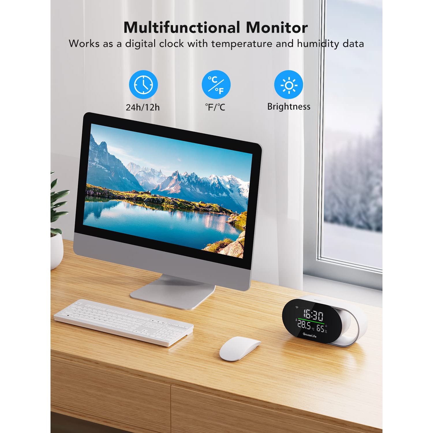 GoveeLife Smart Air Quality Monitor with PM2.5, WiFi, Temperature & Humidity Sensors, LED Display, 2s Refresh, 2-Year Data Storage, for Home & Office