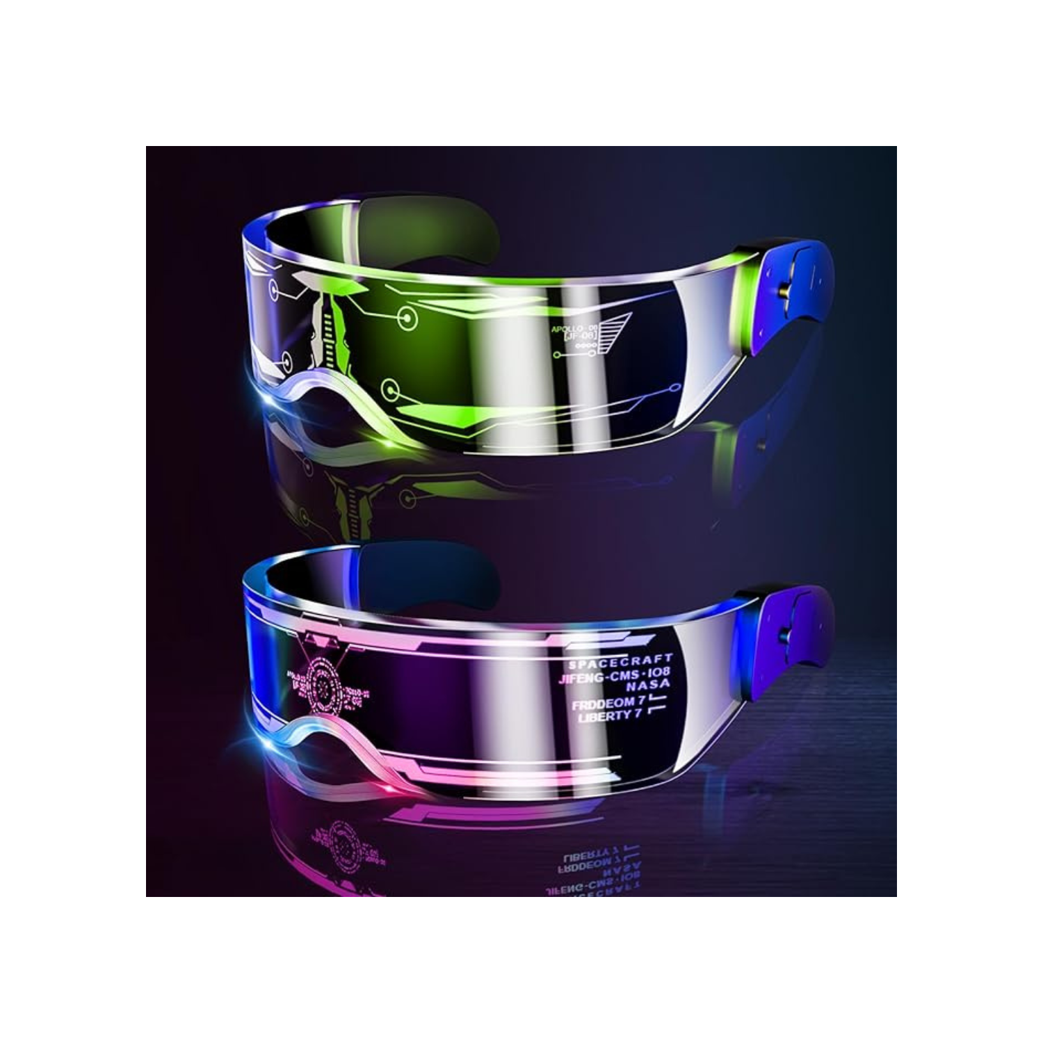 LED Light Up Glasses, 2pcs LED Visor Glasses Neon Luminous Glasses Cool LED Glasses Luminous Glasses for Men Women