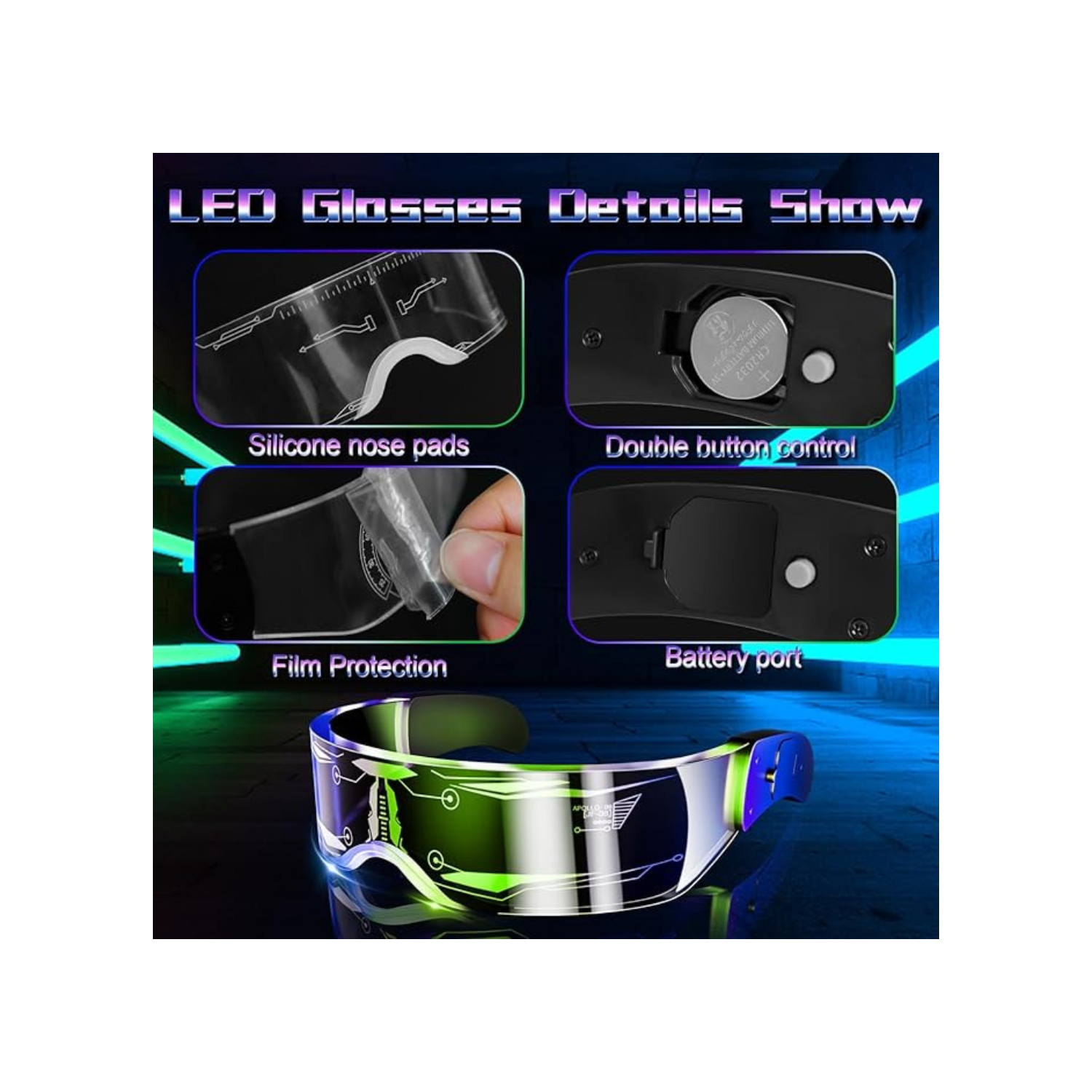 LED Light Up Glasses, 2pcs LED Visor Glasses Neon Luminous Glasses Cool LED Glasses Luminous Glasses for Men Women