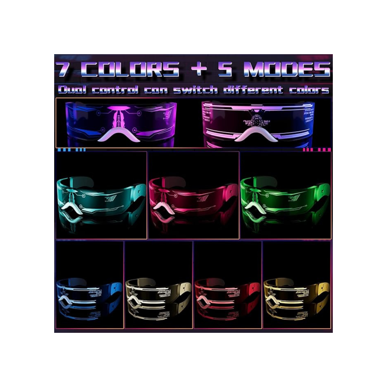 LED Light Up Glasses, 2pcs LED Visor Glasses Neon Luminous Glasses Cool LED Glasses Luminous Glasses for Men Women