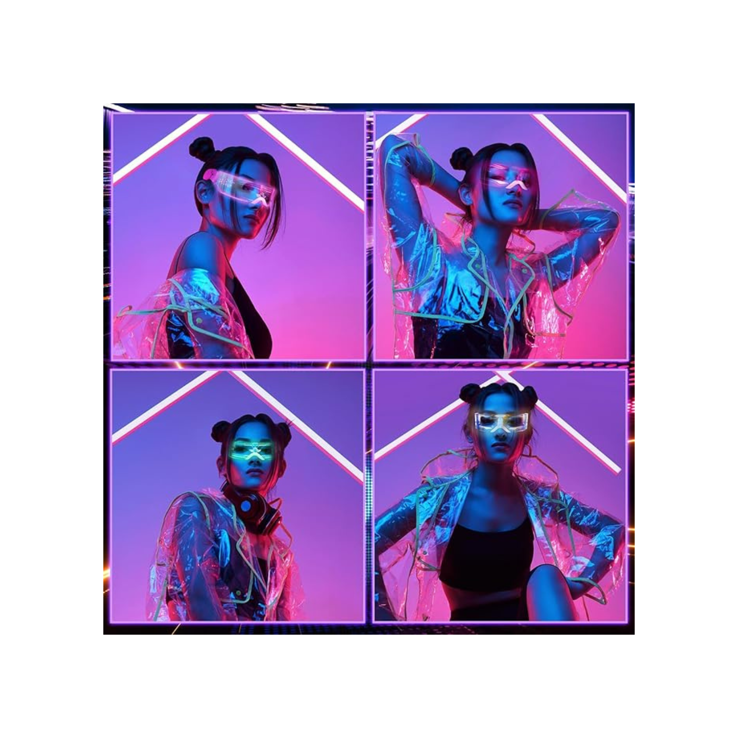 LED Light Up Glasses, 2pcs LED Visor Glasses Neon Luminous Glasses Cool LED Glasses Luminous Glasses for Men Women