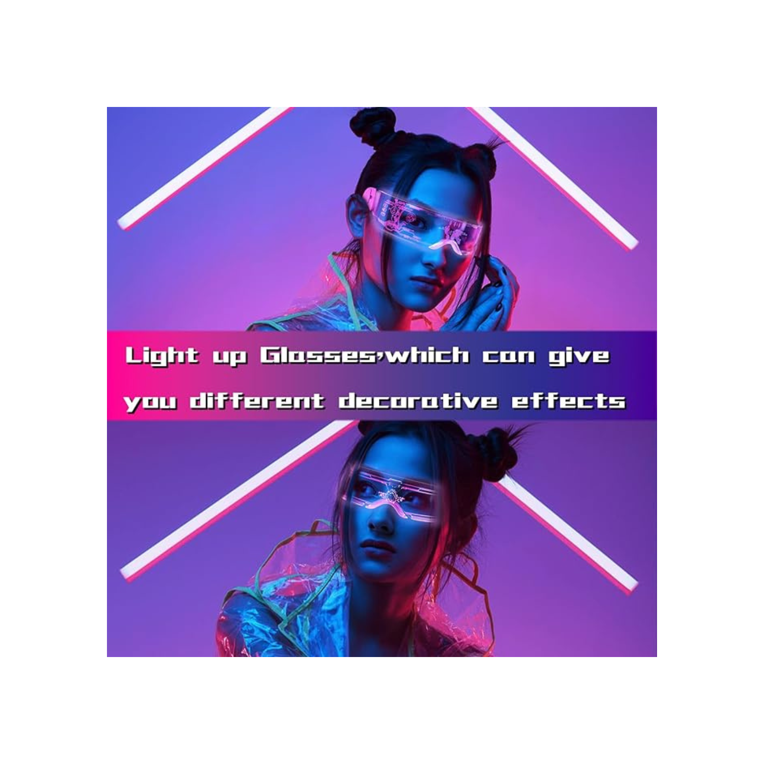 LED Light Up Glasses, 2pcs LED Visor Glasses Neon Luminous Glasses Cool LED Glasses Luminous Glasses for Men Women