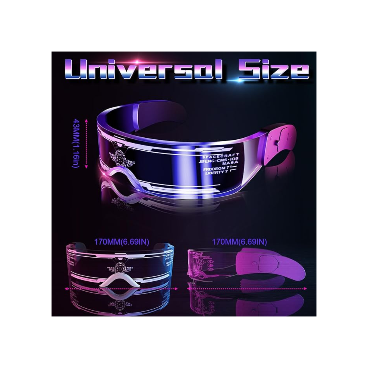 LED Light Up Glasses, 2pcs LED Visor Glasses Neon Luminous Glasses Cool LED Glasses Luminous Glasses for Men Women