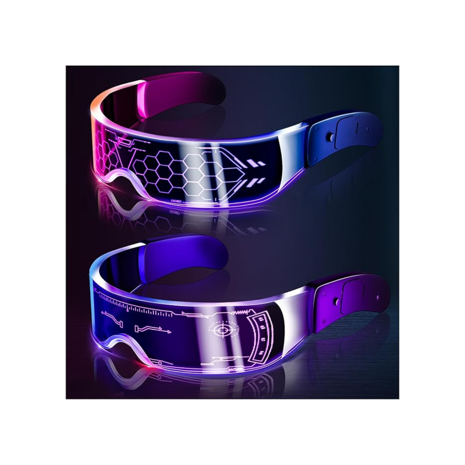 LED Light Up Glasses, 2pcs LED Visor Glasses Neon Luminous Glasses Cool LED Glasses Luminous Glasses for Men Women