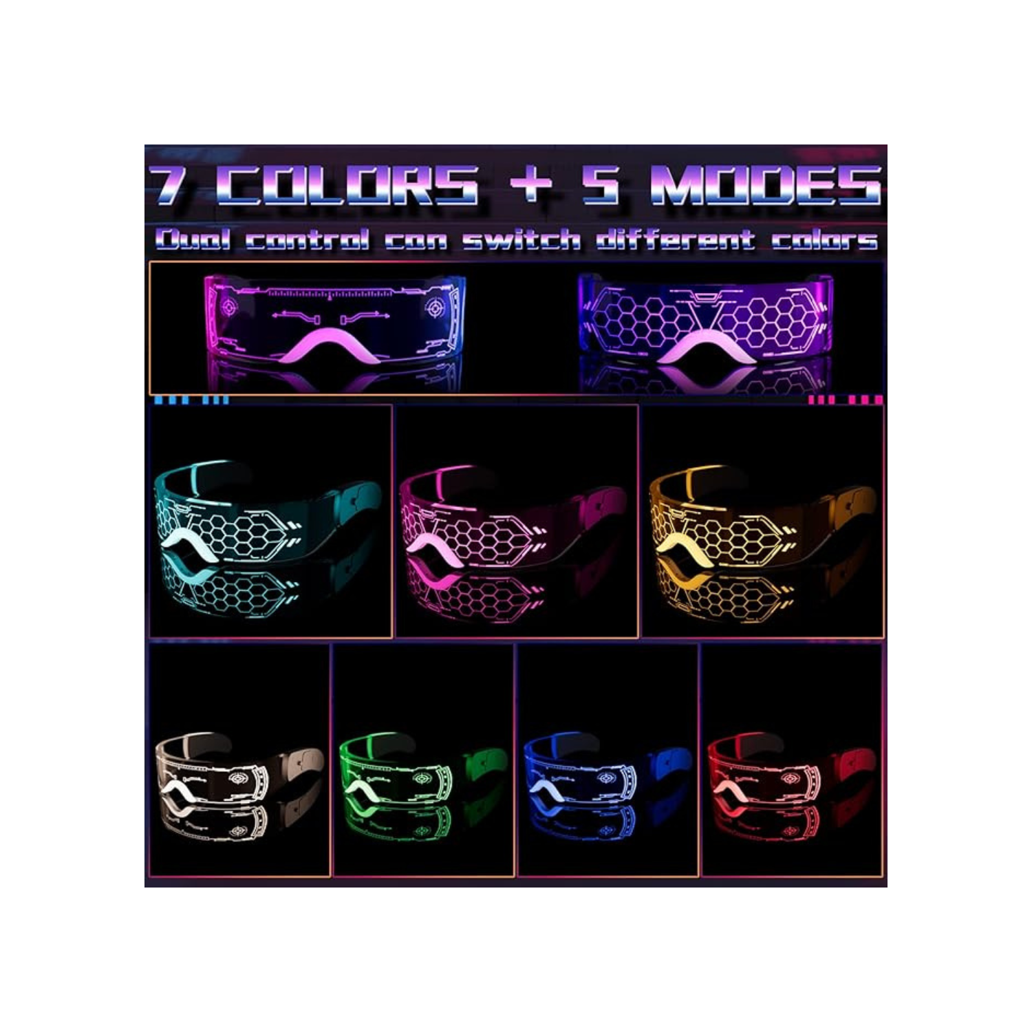 LED Light Up Glasses, 2pcs LED Visor Glasses Neon Luminous Glasses Cool LED Glasses Luminous Glasses for Men Women