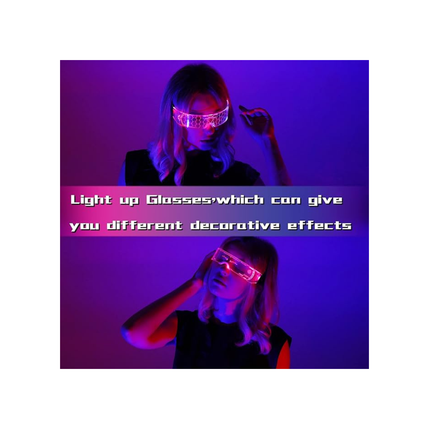 LED Light Up Glasses, 2pcs LED Visor Glasses Neon Luminous Glasses Cool LED Glasses Luminous Glasses for Men Women