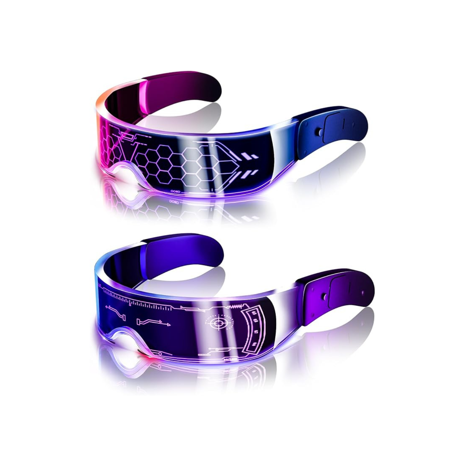 LED Light Up Glasses, 2pcs LED Visor Glasses Neon Luminous Glasses Cool LED Glasses Luminous Glasses for Men Women