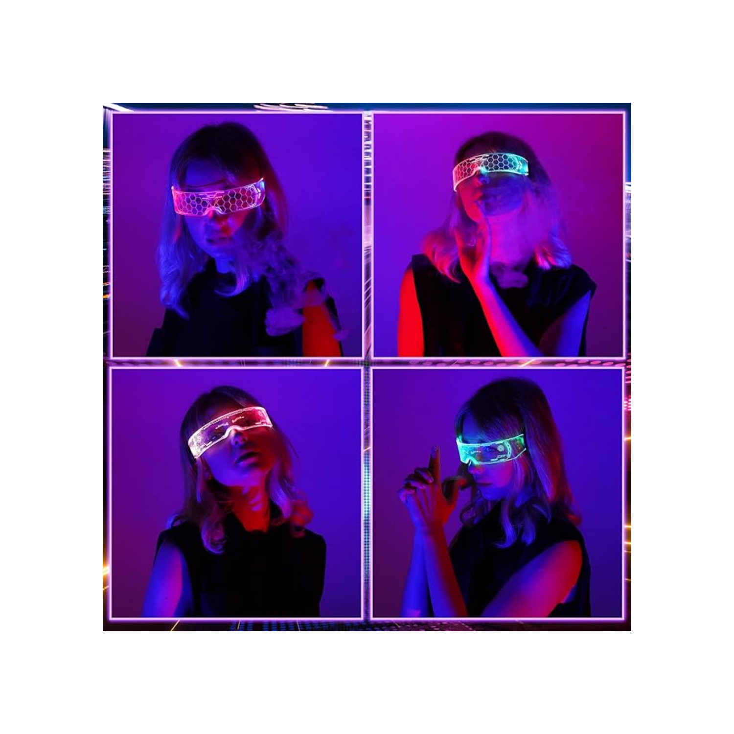 LED Light Up Glasses, 2pcs LED Visor Glasses Neon Luminous Glasses Cool LED Glasses Luminous Glasses for Men Women