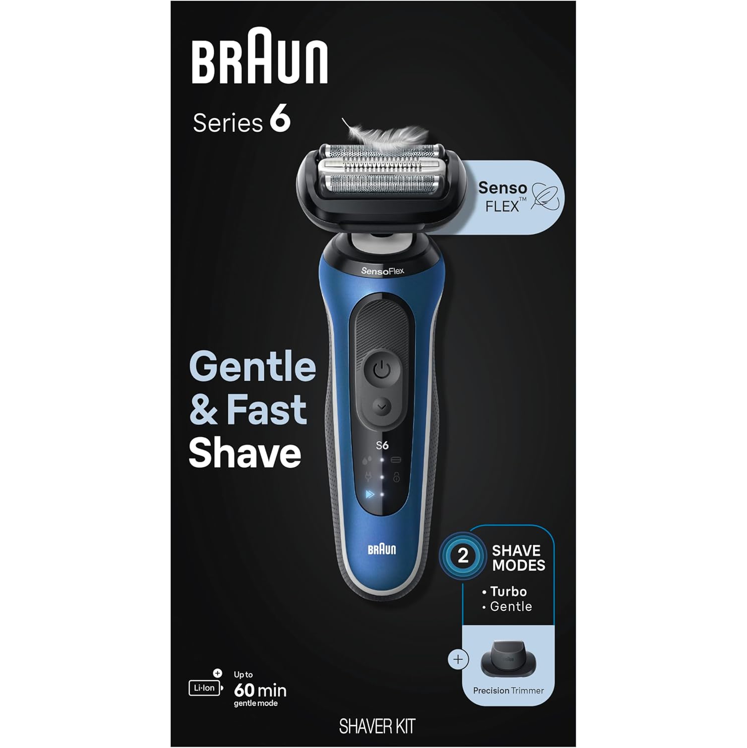 Rasoir électrique Braun pour hommes, série 6 6120s, rasage humide et sec, , rasoir à grille, conçu en Allemagne, avec tondeuse de précision et