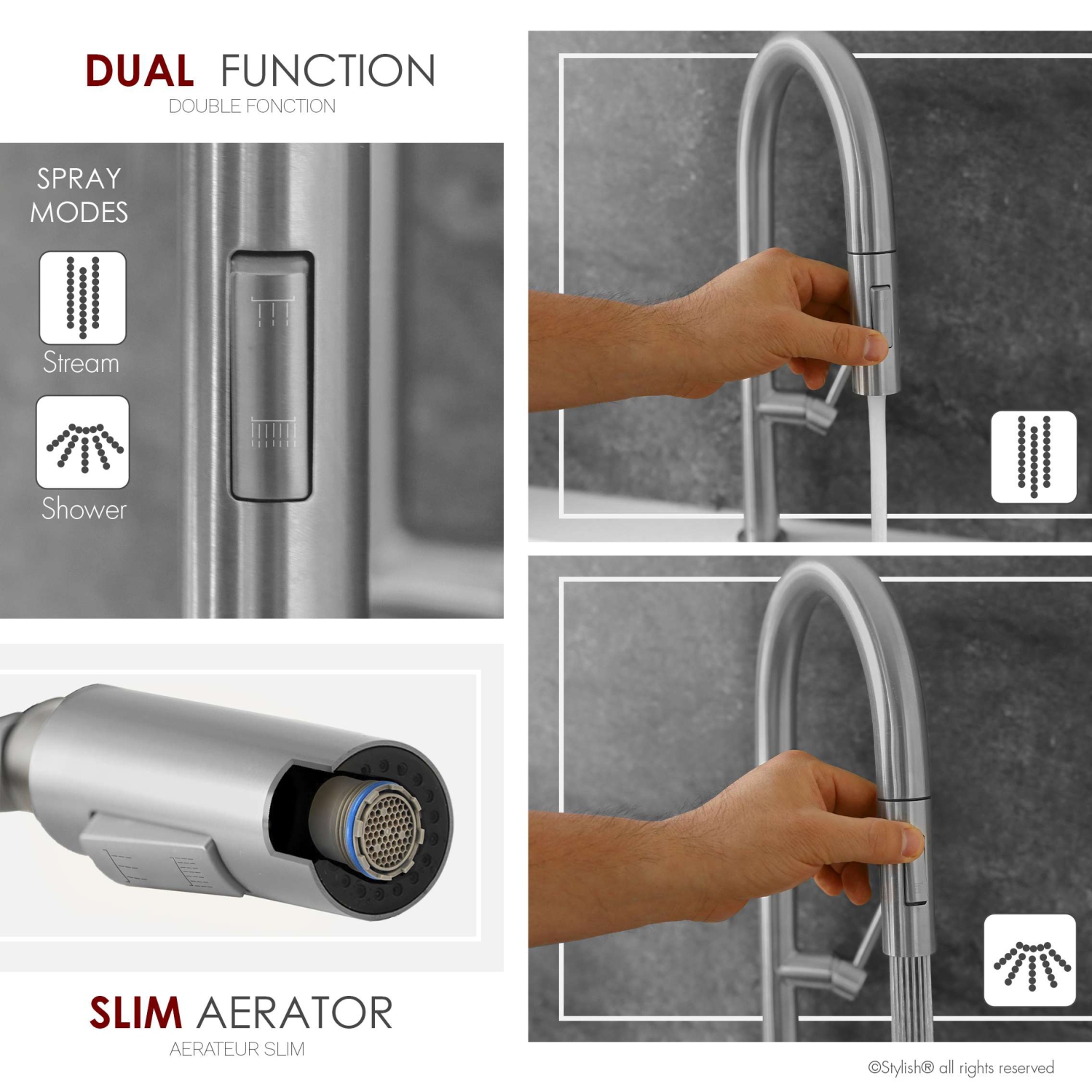Stylish Catania Single-Handle Brushed Stainless Steel Pull Down Kitchen Faucet K-141B