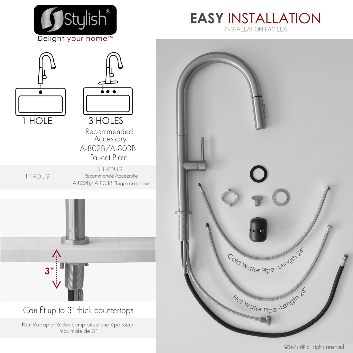 Stylish Catania Single-Handle Brushed Stainless Steel Pull Down Kitchen Faucet K-141B