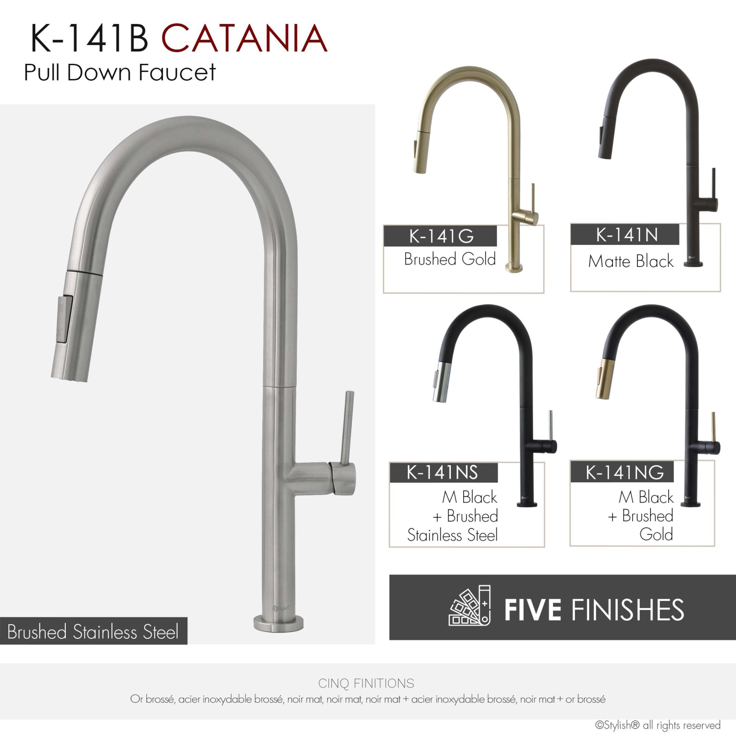 Stylish Catania Single-Handle Brushed Stainless Steel Pull Down Kitchen Faucet K-141B