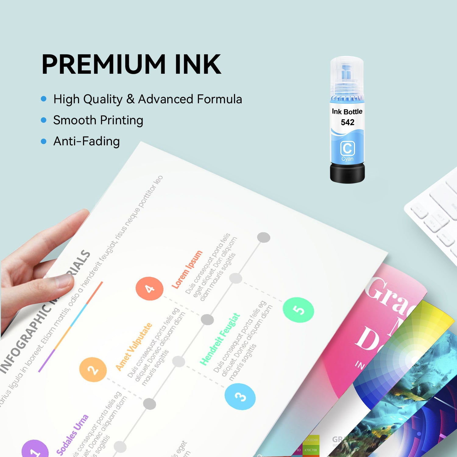 Compatible avec la bouteille d'encre cyan T542 T542220-S d'Epson de Superink