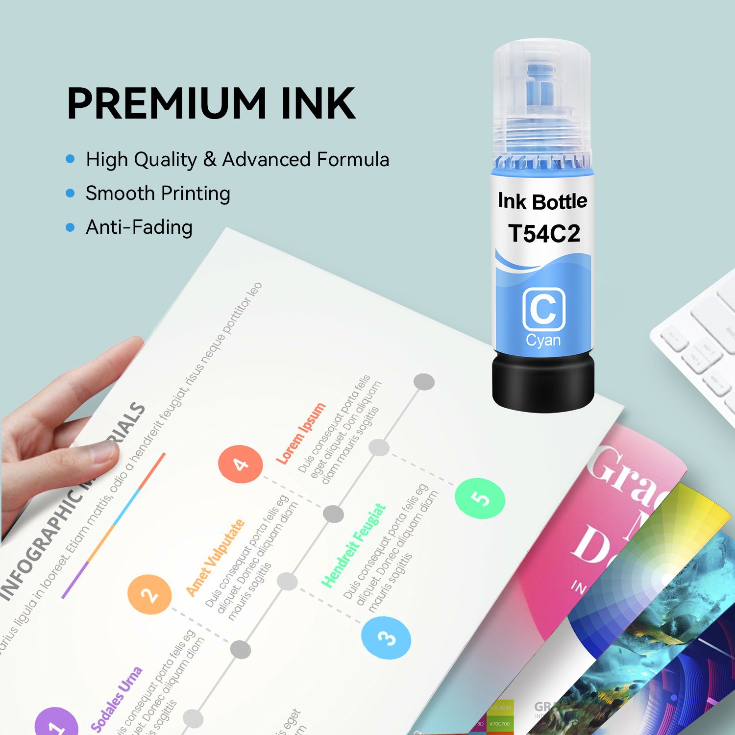 Compatible avec la bouteille d'encre cyan T54C T54C220 d'Epson de Superink