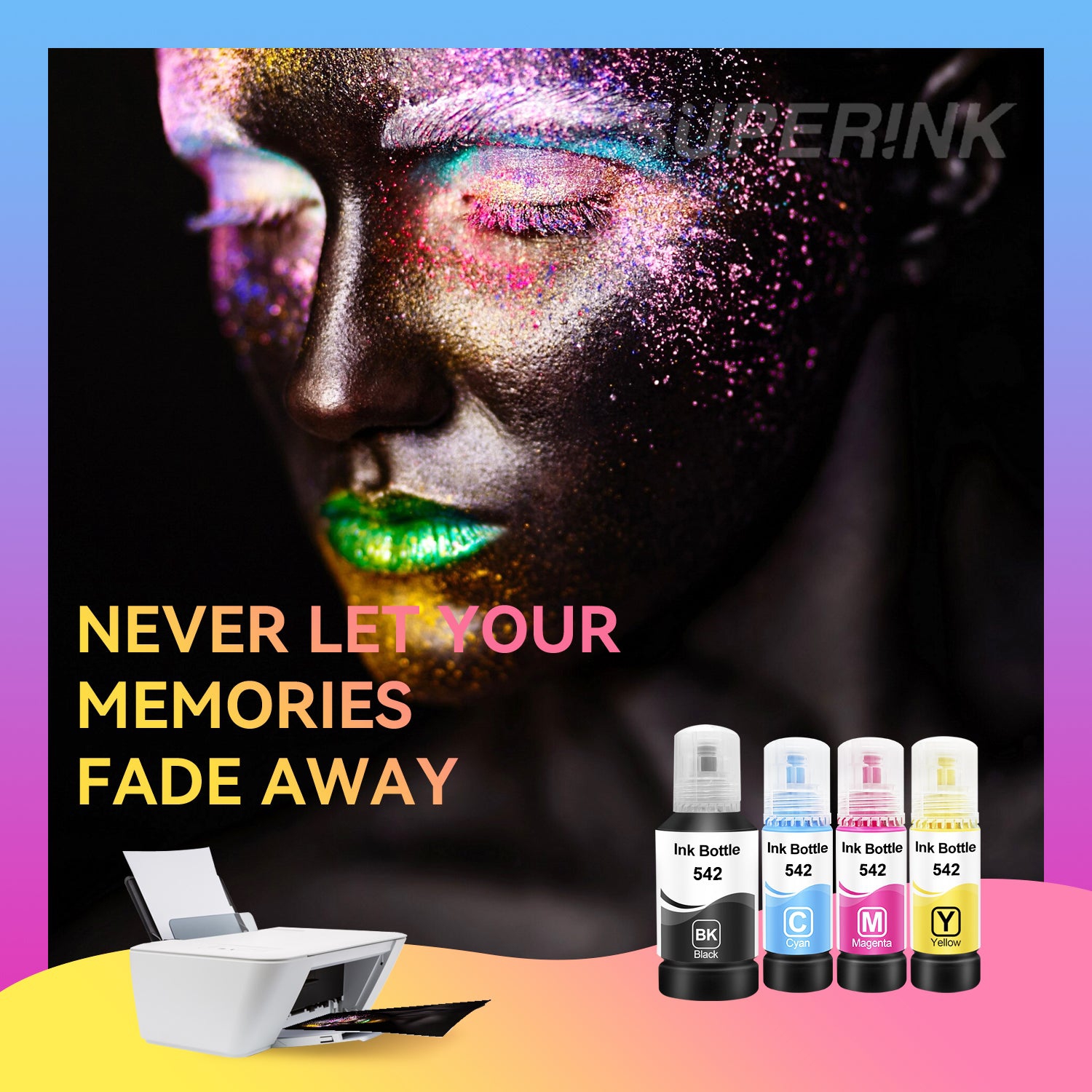 Ensemble de 4 bouteilles d'encre noire/C/M/J T542 d'Epson compatible de Superink