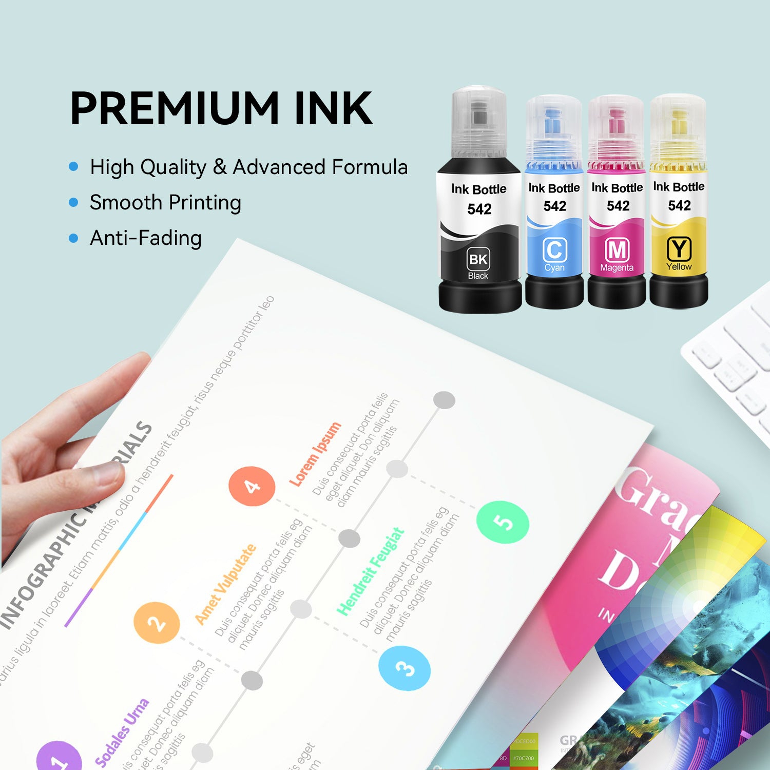 Ensemble de 4 bouteilles d'encre noire/C/M/J T542 d'Epson compatible de Superink