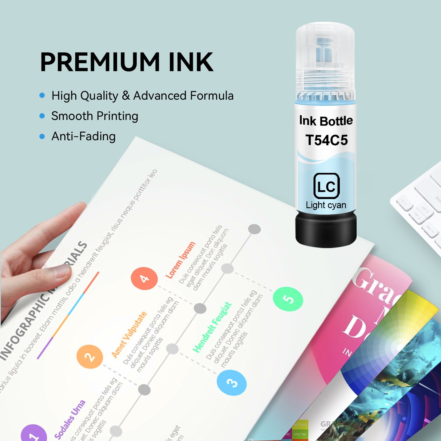 Compatible avec la bouteille d'encre cyan clair T54C T54C520 d'Epson de Superink