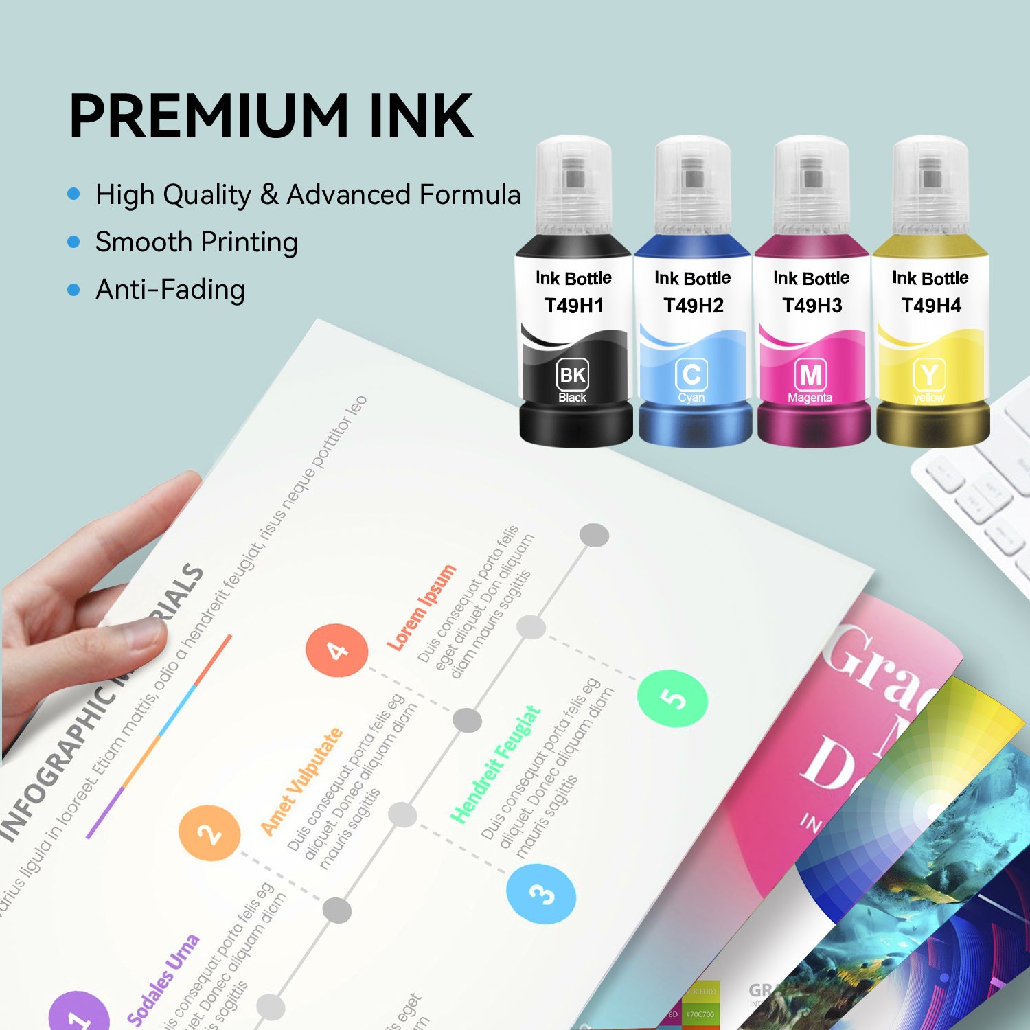 Compatible avec l'ensemble de 4 bouteilles d'encre T49H d'Epson par Superink