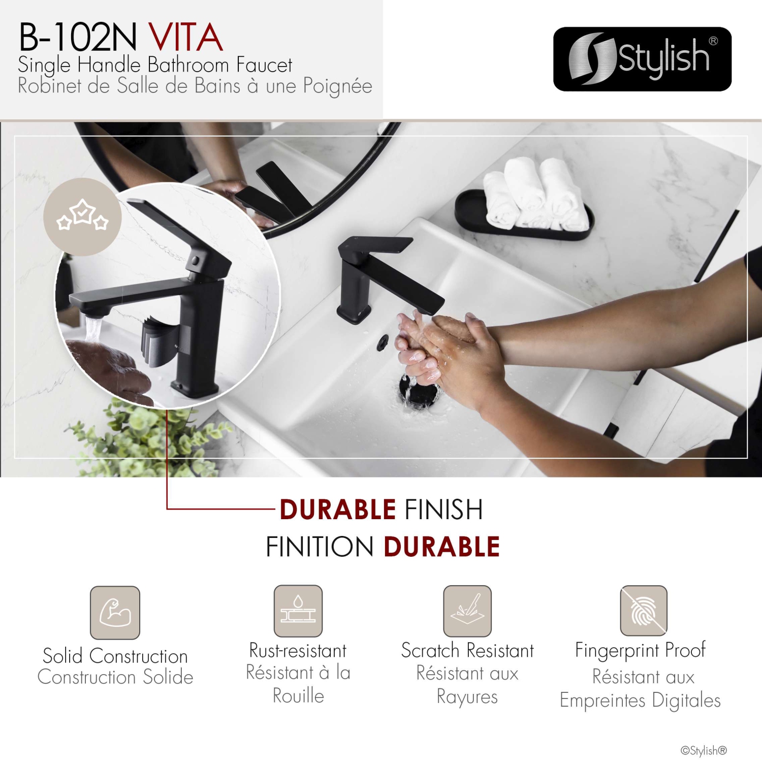 Stylish Vita Single Handle 6" Matte Black Bathroom Faucet B-102N