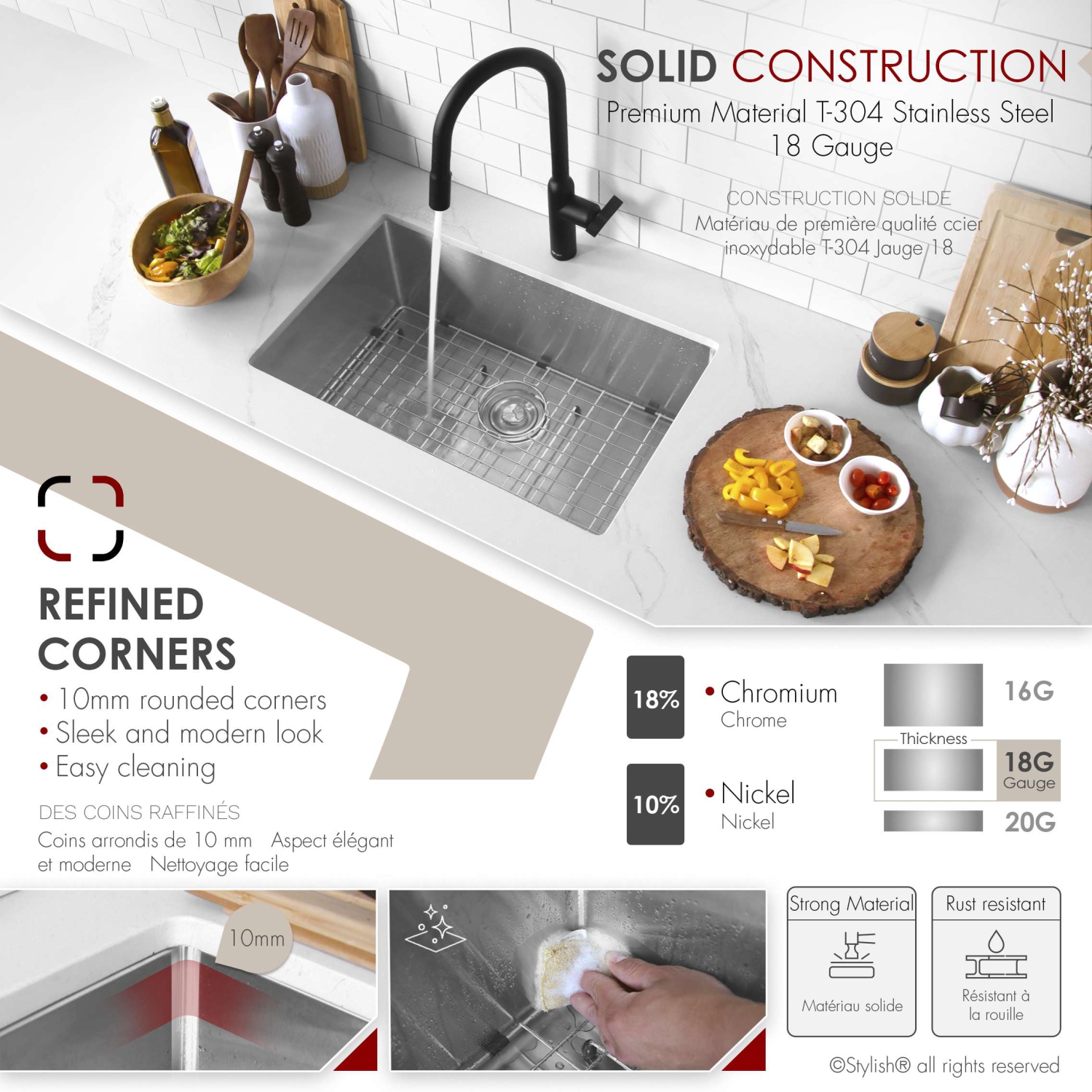 Stylish Dual-Mount 28 inch Stainless Steel Single Bowl Kitchen Sink S-306TG