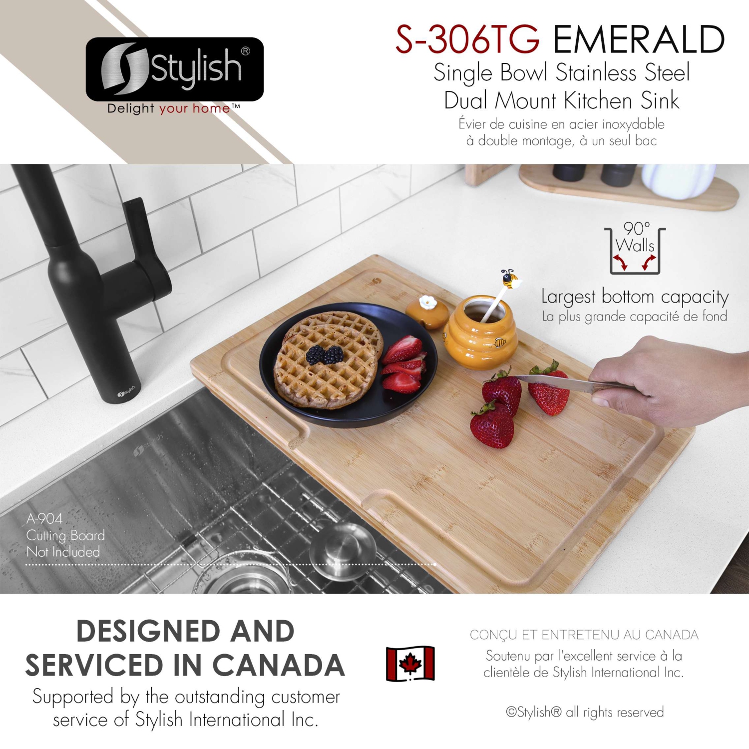 Stylish Dual-Mount 28 inch Stainless Steel Single Bowl Kitchen Sink S-306TG