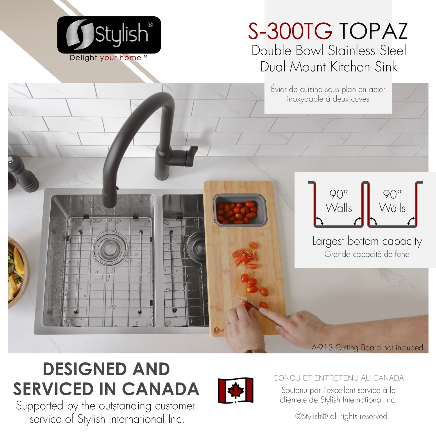 Stylish Dual-Mount 28 inch Stainless Steel Double Bowl Kitchen Sink S-300TG