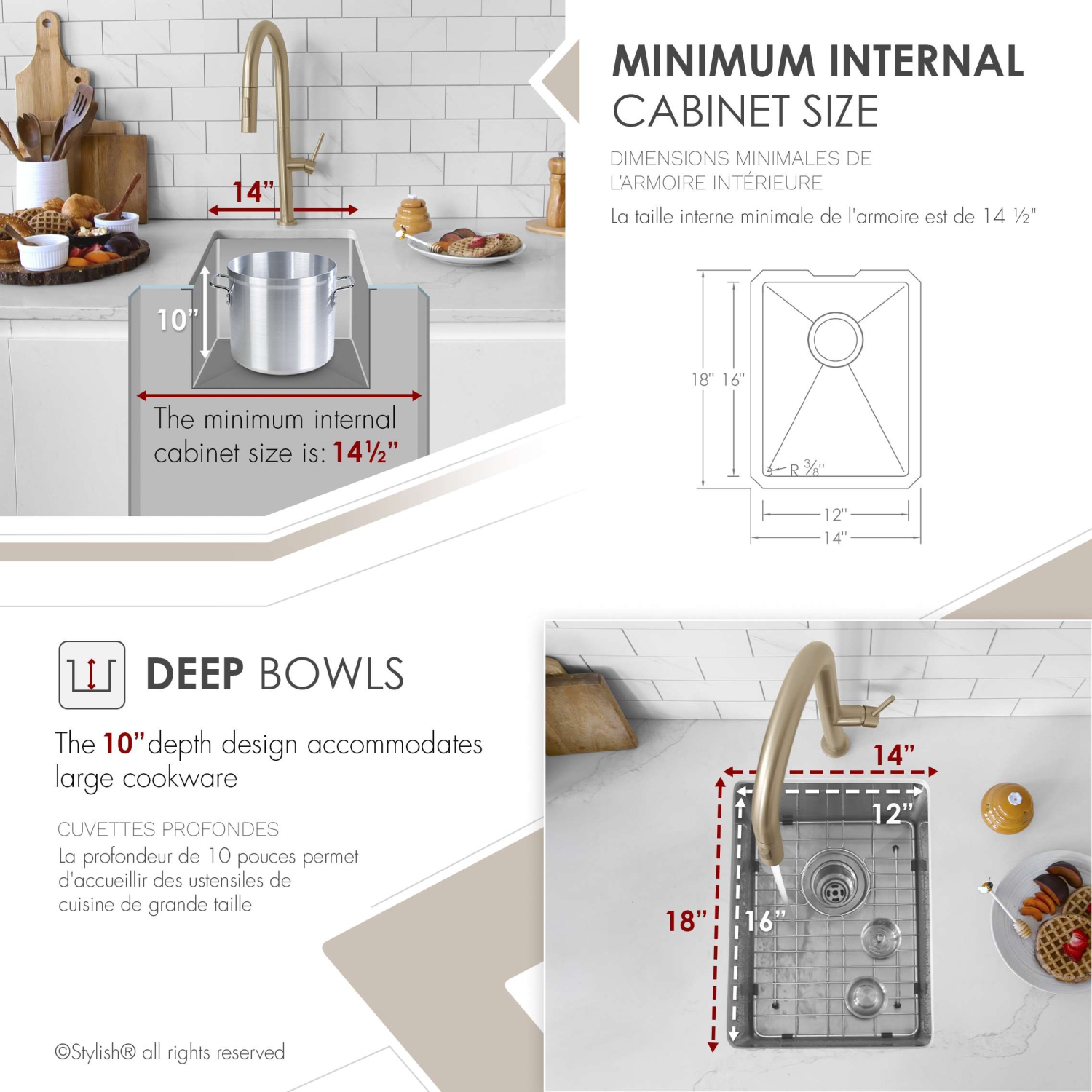 Stylish Undermount 14 inch Stainless Steel Single Bowl Kitchen Sink S-310G