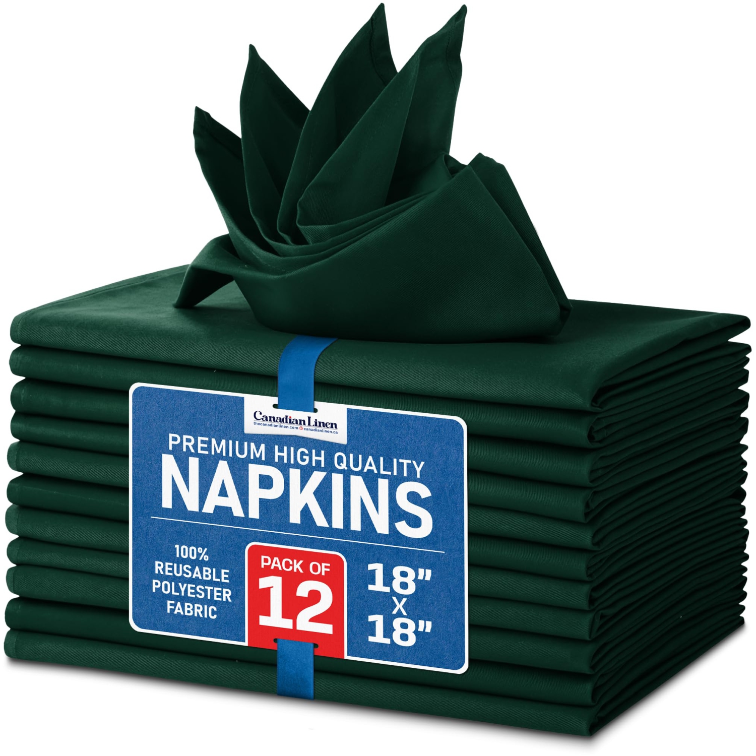 Canadian Linen Hunter Green Dinner Napkins 18"x18", 12 Pack Polyester Reusable Washable Table Linen Napkins for Dinner Resorts Wedding Parties & Hotel