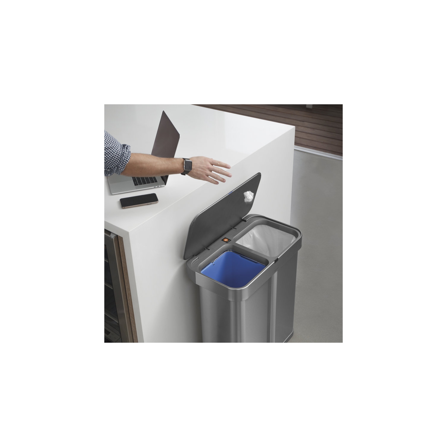 Simplehuman 58L Dual Compartment Sensor Can - Voice + Motion Control - Brushed