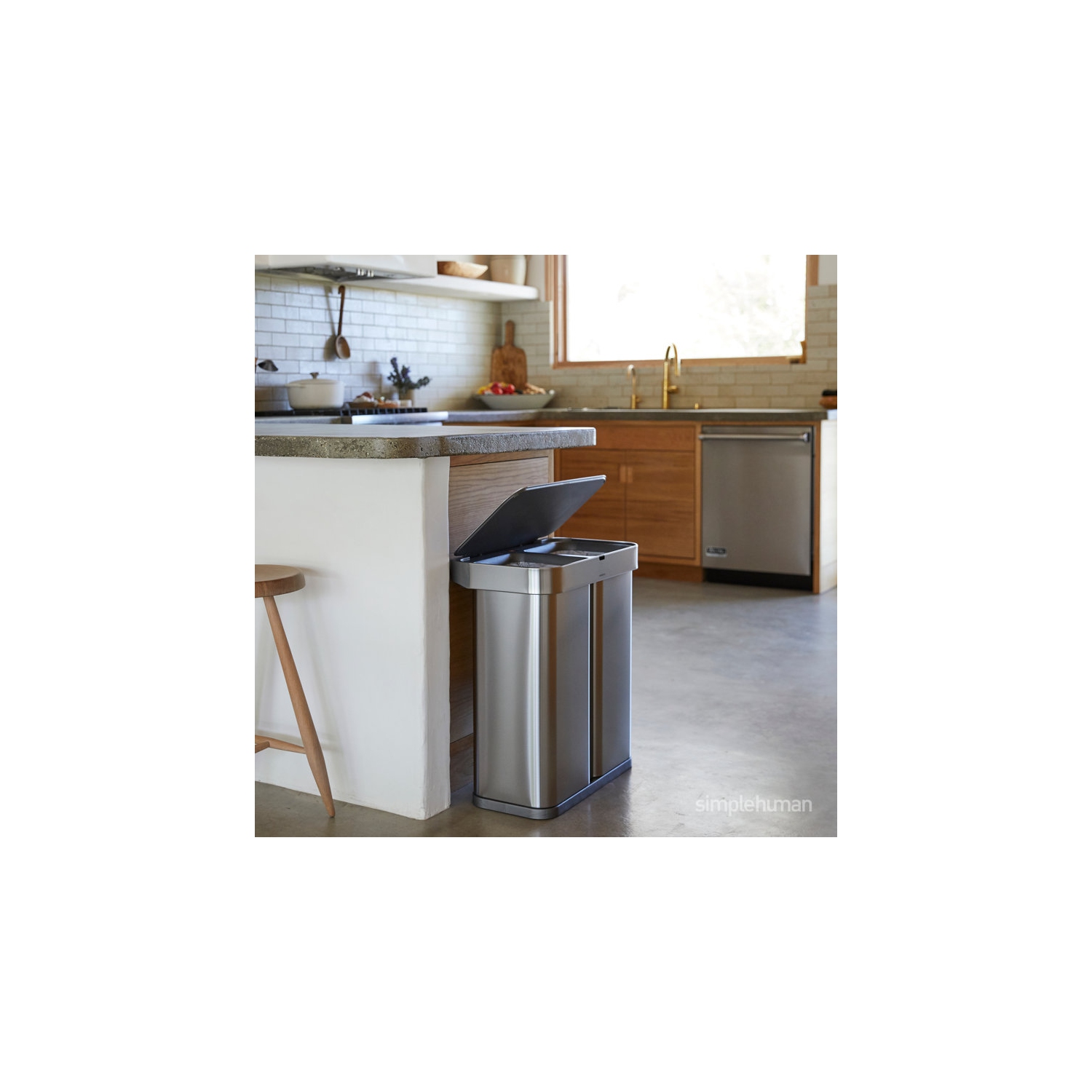 Simplehuman 58L Dual Compartment Sensor Can - Voice + Motion Control - Brushed