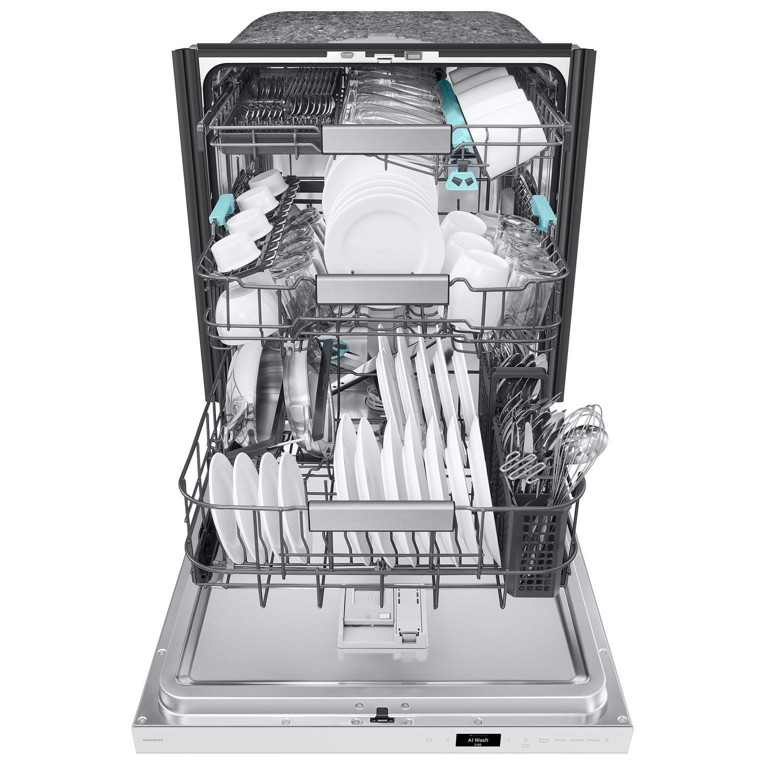 Samsung 24" 38dB Built-In Dishwasher with AI Wash & Third Rack - White Glass