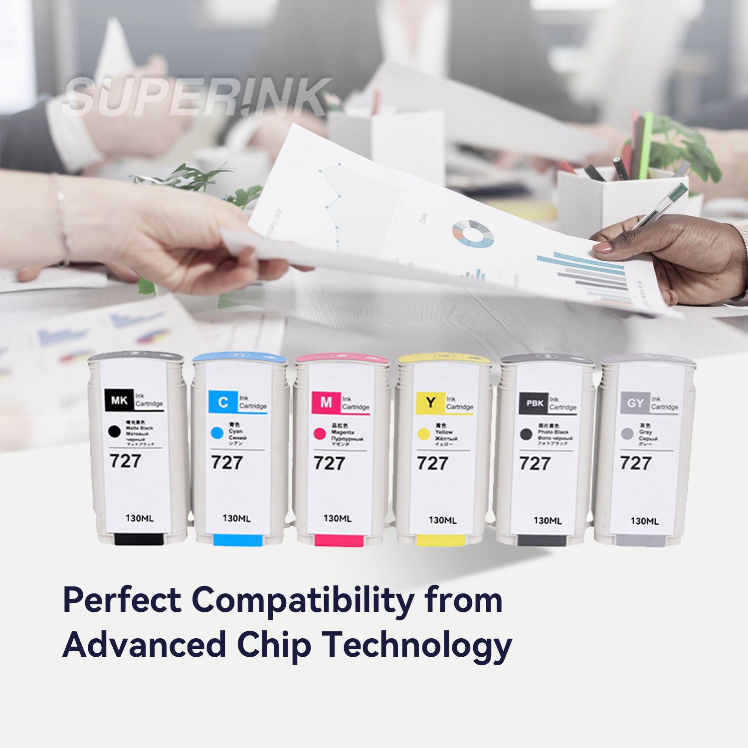 Compatible HP 727 300ml Ink Combo MBK/PBK/C/M/Y/GY By Superink