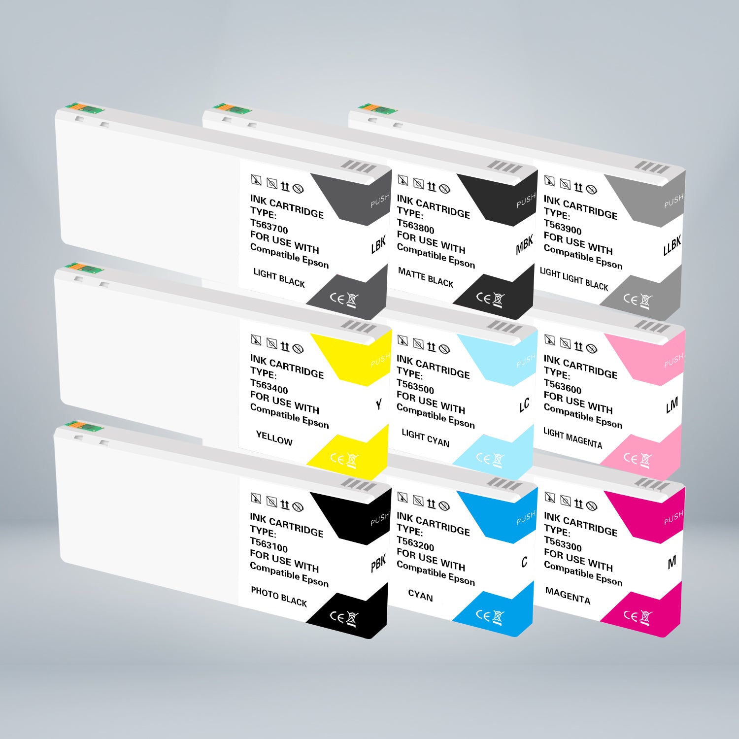 Compatible Epson T563 220ML Set of 9 Ink Cartridge By Superink