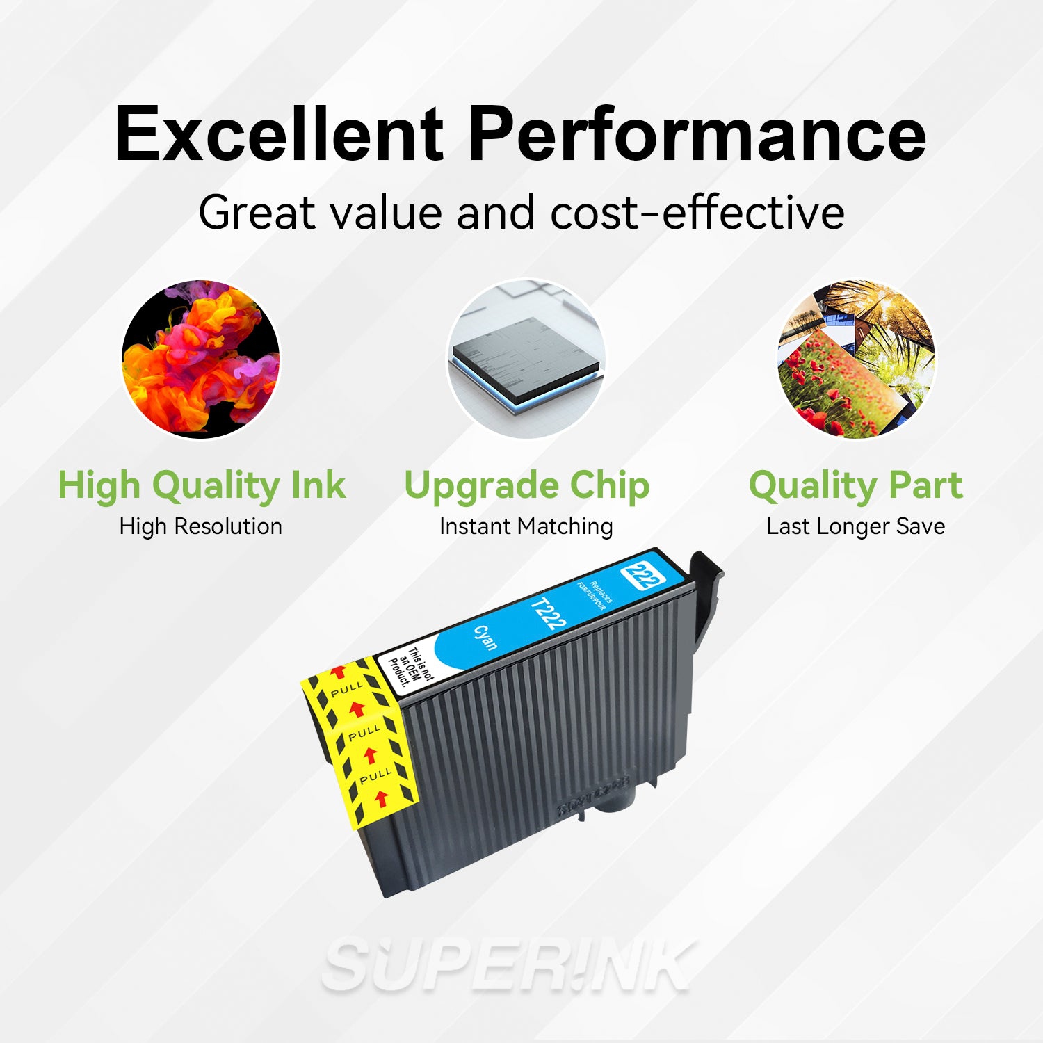 Compatible Epson T222 T222220-S Cyan Ink Cartridge by Superink