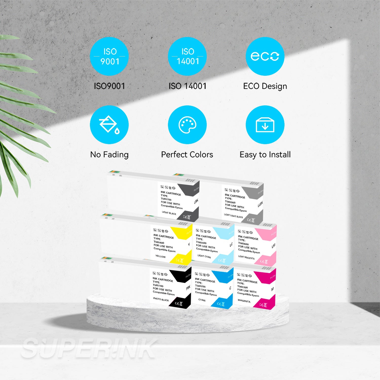 Compatible Epson T565 220ML Set of 8 Ink Cartridge By Superink