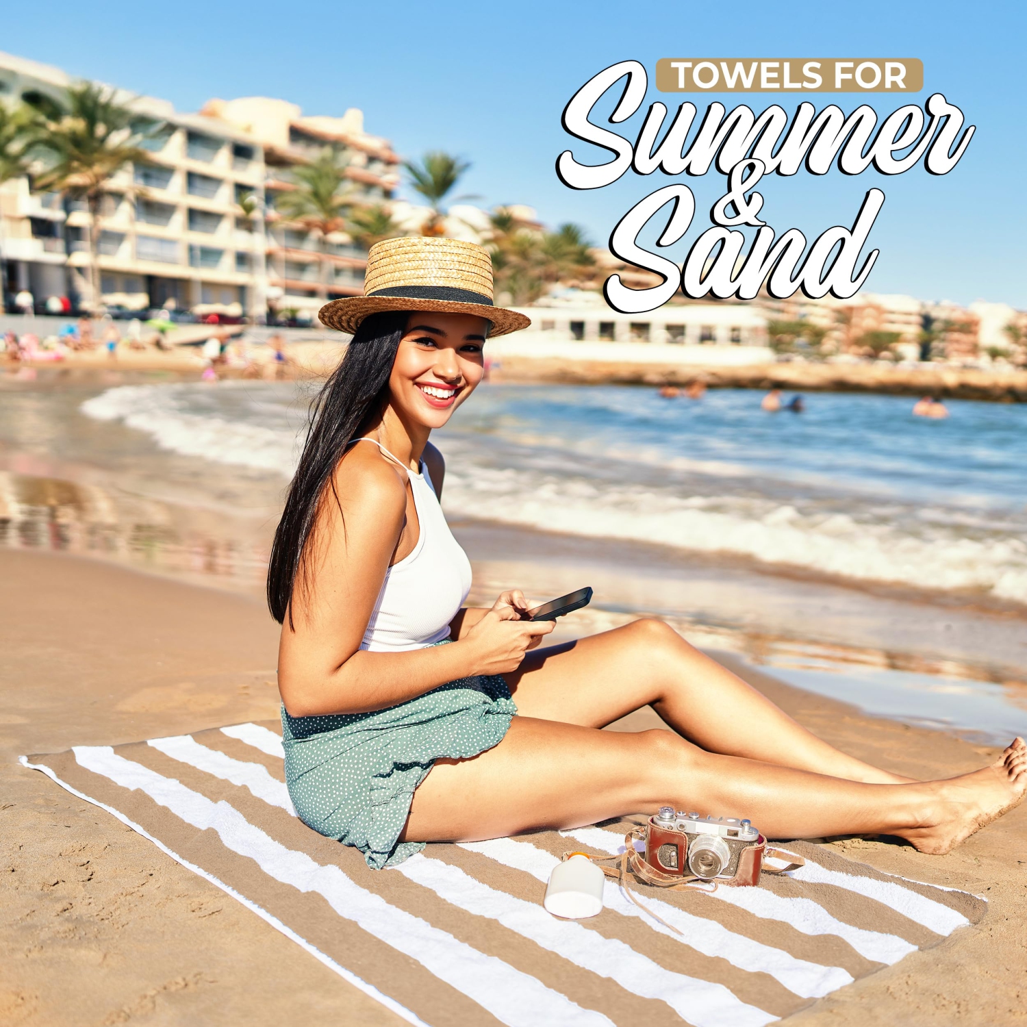 Canadian Linen – Ensemble de serviettes de plage à rayures Cabana Stripe, 4 30 x 60&nbsp;po, coton doux et doux, séchage rapide, grande serviette de