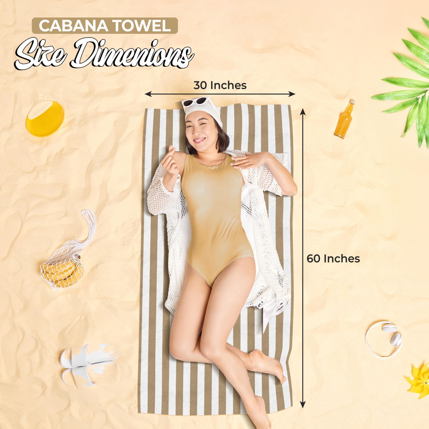 Canadian Linen – Ensemble de serviettes de plage à rayures Cabana Stripe, 4 30 x 60&nbsp;po, coton doux et doux, séchage rapide, grande serviette de