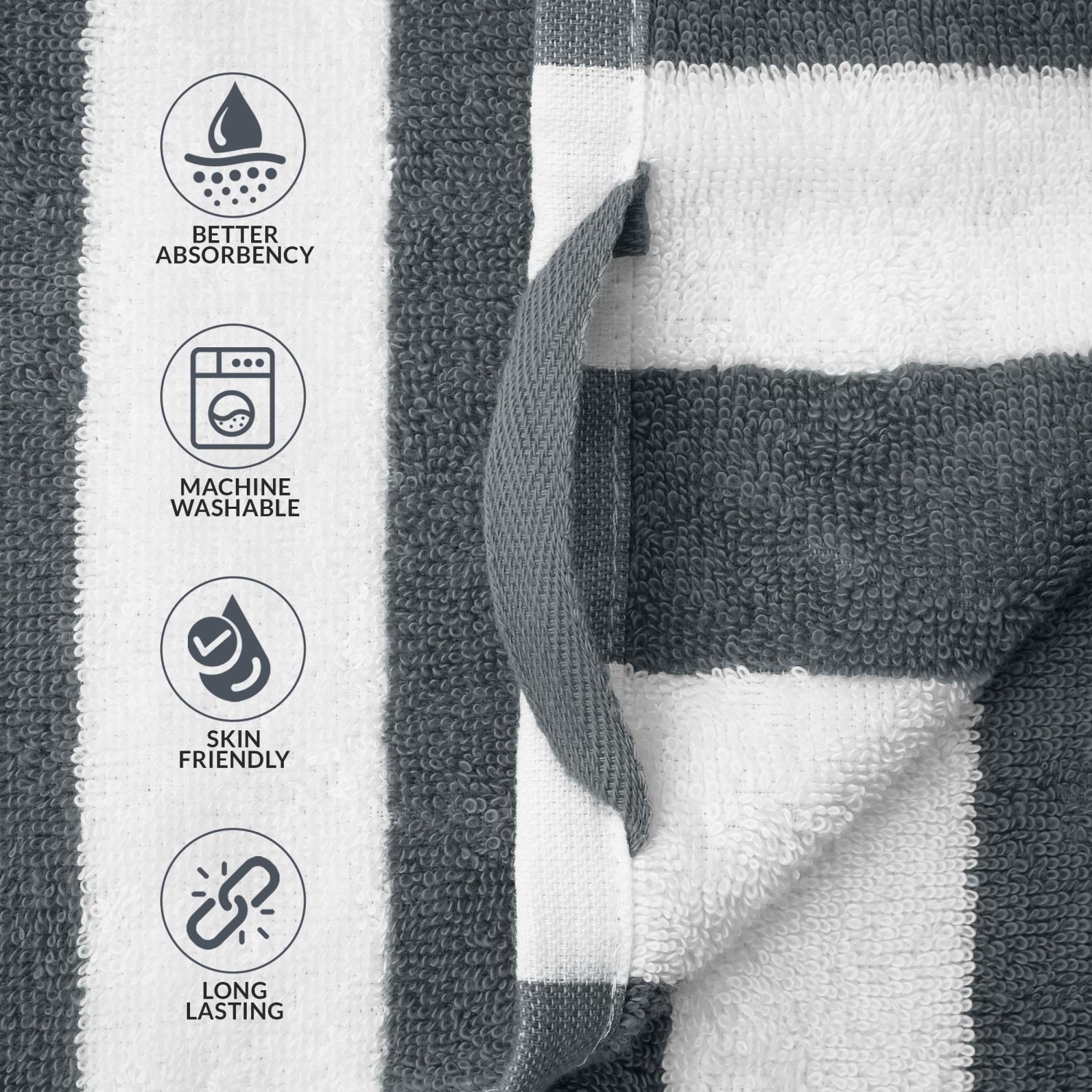 Canadian Linen – Ensemble de serviettes de plage à rayures Cabana Stripe, paq. 4, 30 x 60&nbsp;po, coton doux et absorbant, séchage rapide, grande