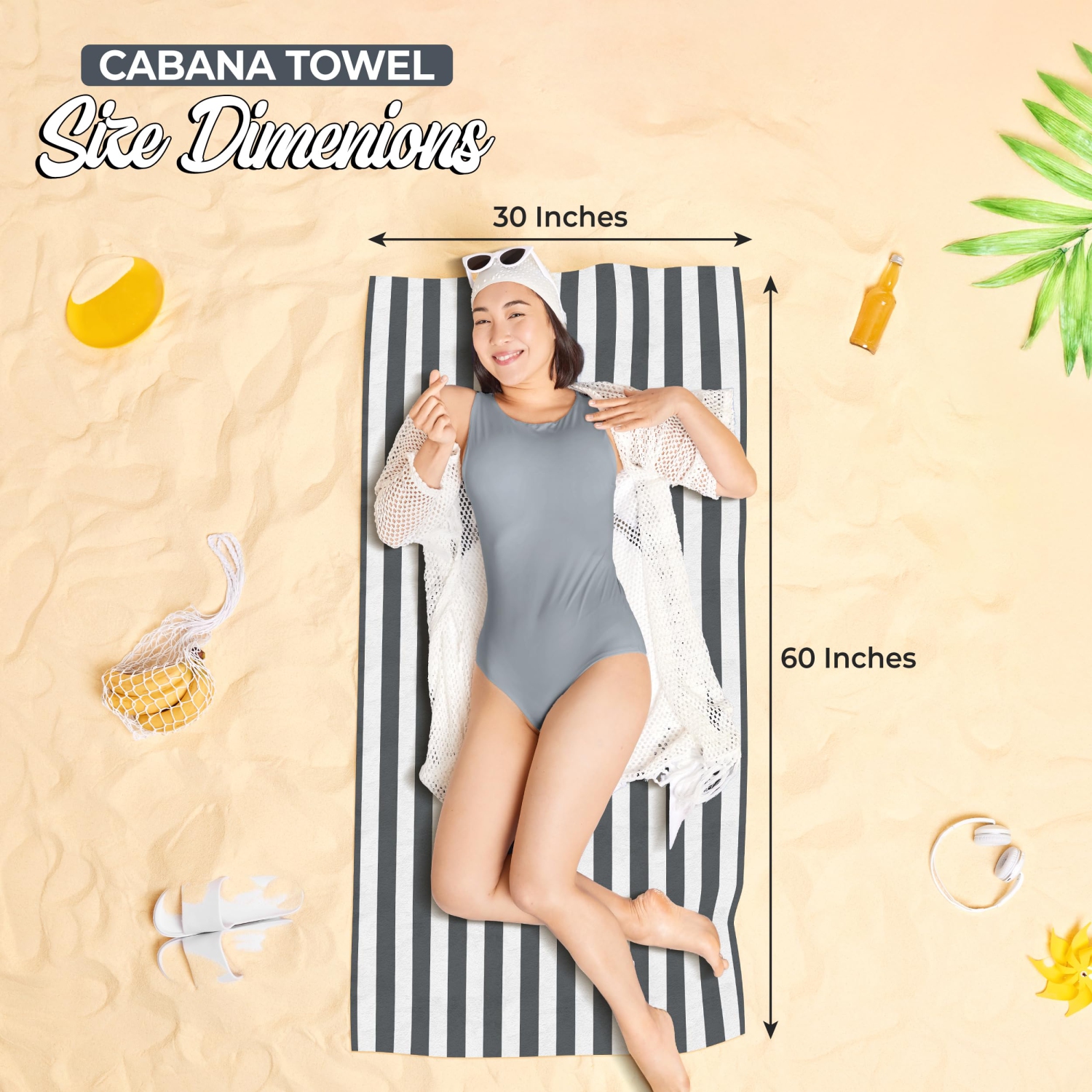 Canadian Linen – Ensemble de serviettes de plage à rayures Cabana Stripe, paq. 4, 30 x 60&nbsp;po, coton doux et absorbant, séchage rapide, grande