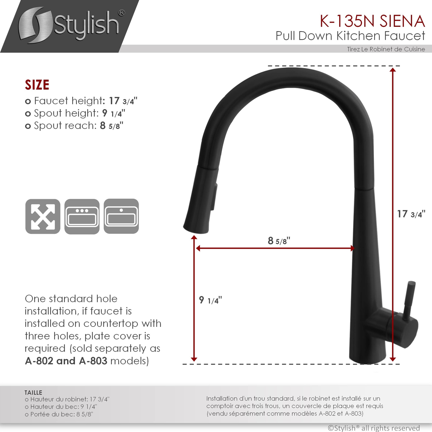 Stylish Single Handle Matte Black Pull Down Kitchen Faucet K-135N