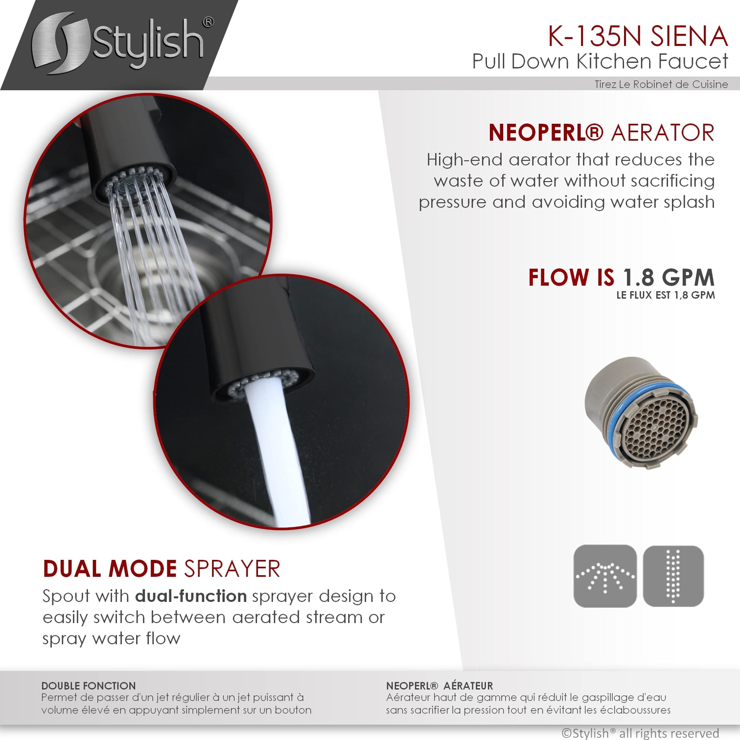 Stylish Single Handle Matte Black Pull Down Kitchen Faucet K-135N