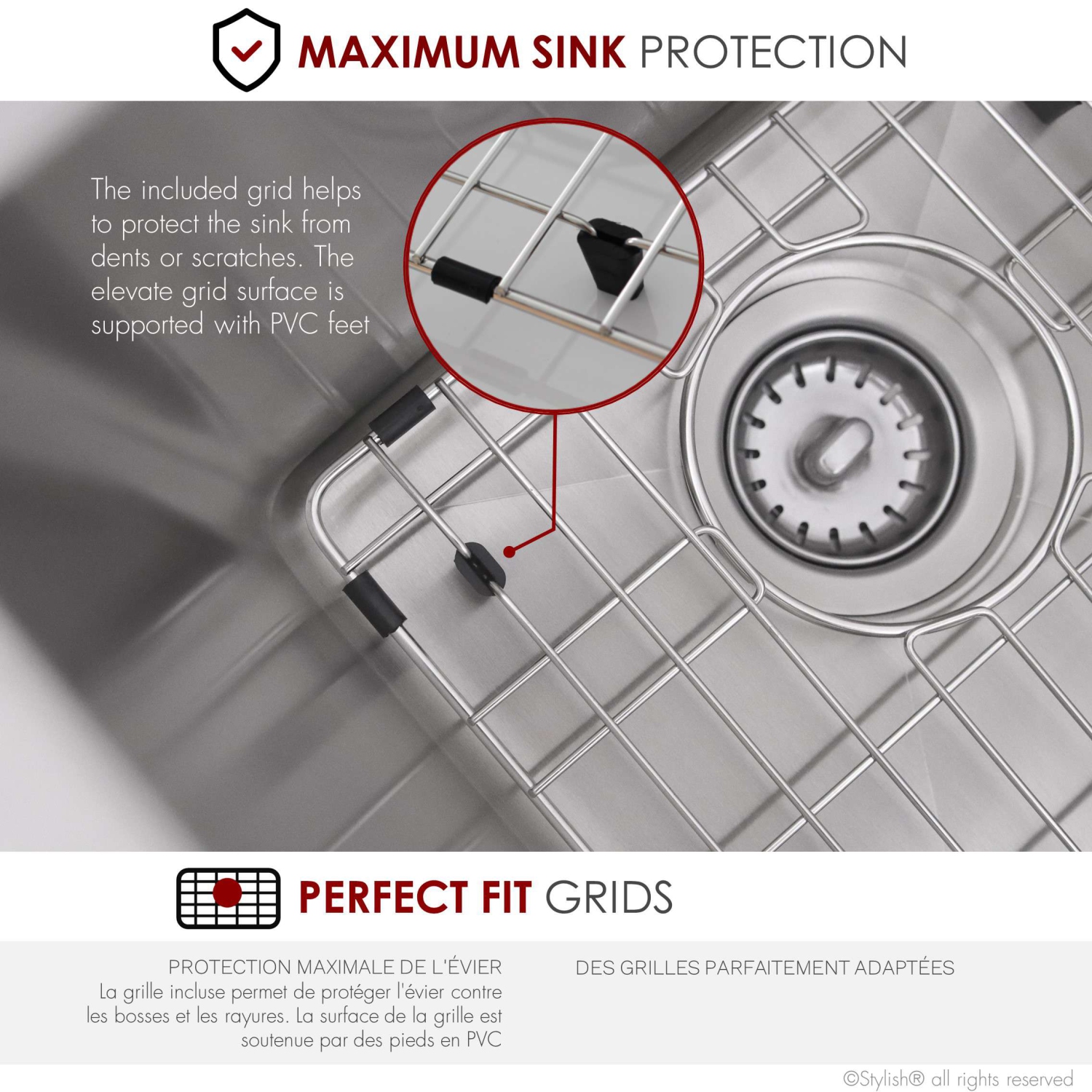 Stylish Dual-Mount 31" Double-Bowl Stainless Steel Kitchen Sink with Strainers and Grids S-401G