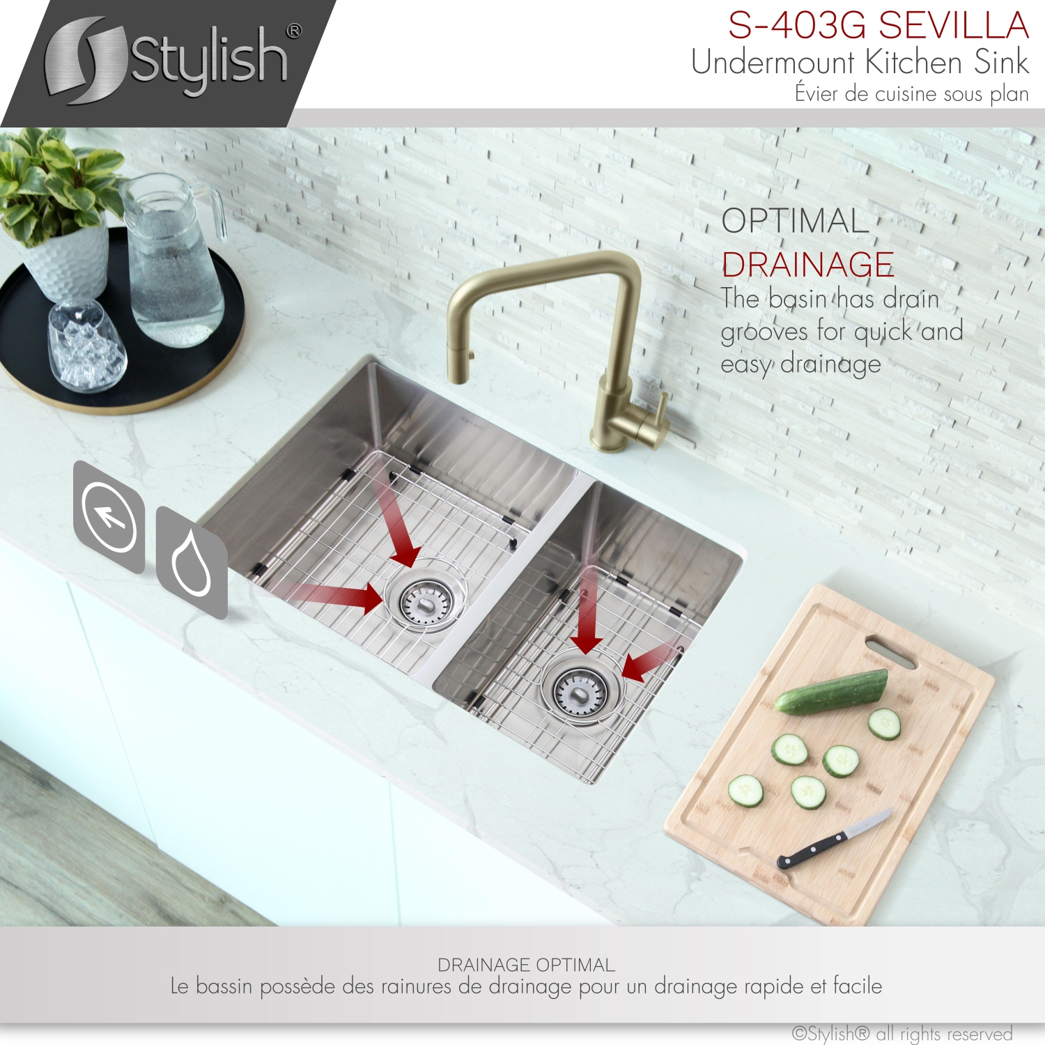 Stylish Undermount 28 inch Stainless steel double bowl 60/40 kitchen sink S-403G