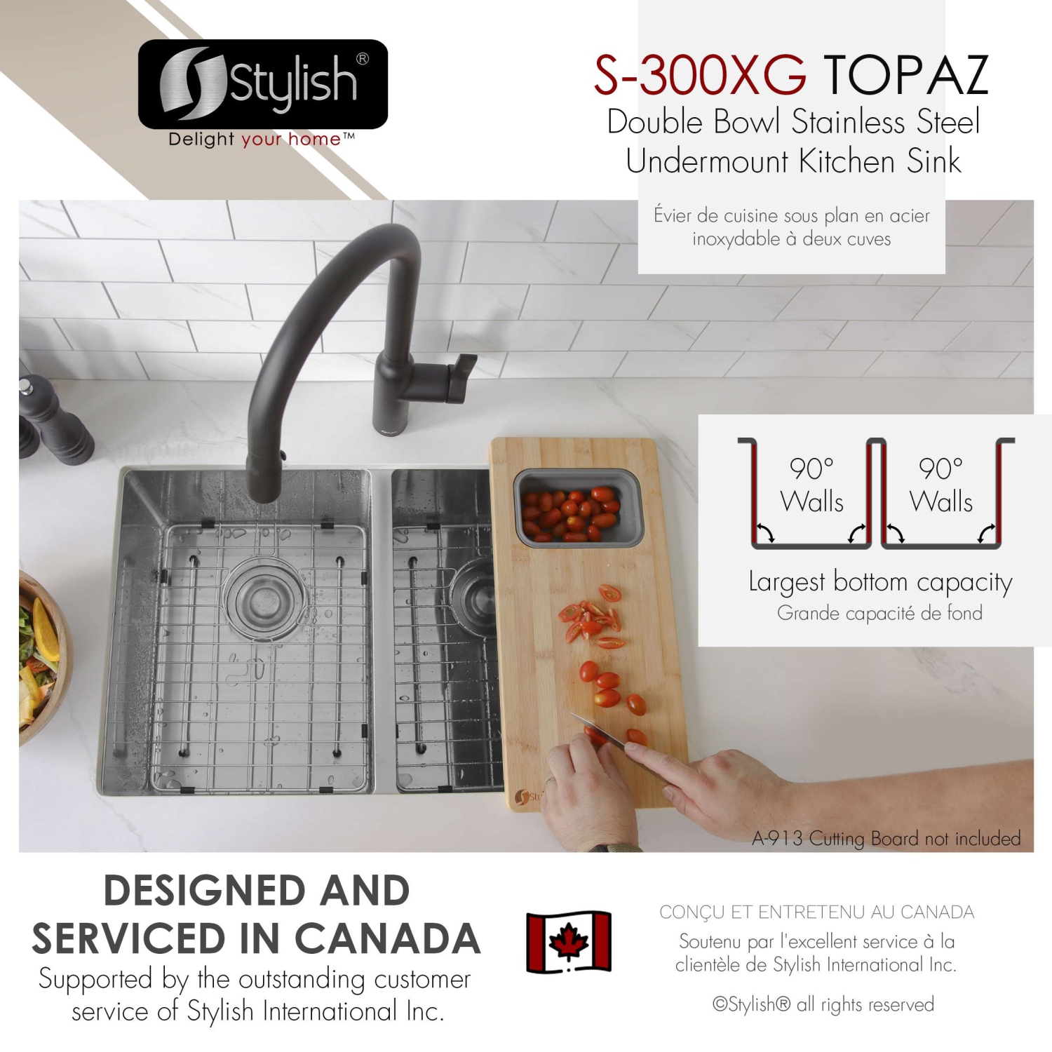 Stylish Undermount 28 inch Stainless Steel 16 G Double Bowl Kitchen Sink S-300XG