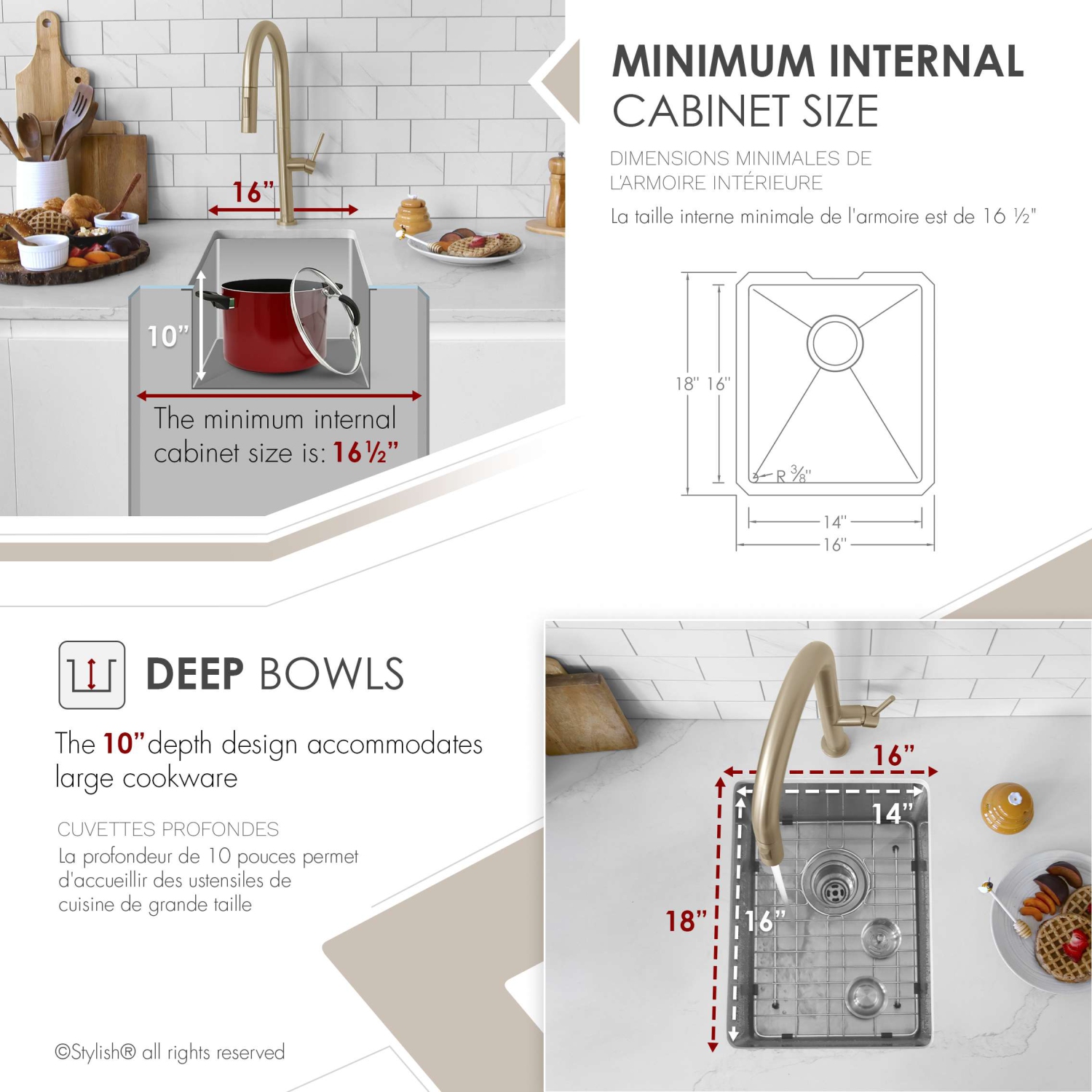 Stylish Undermount 16 inch Stainless Steel Single Bowl Kitchen Sink S-309XG