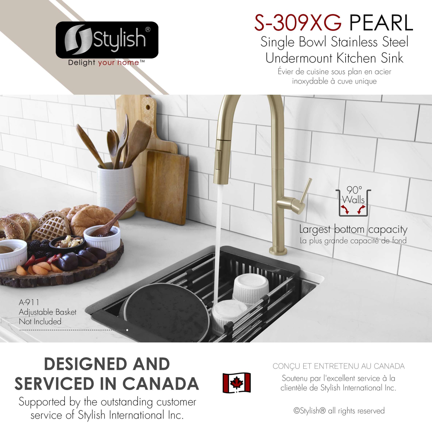 Stylish Undermount 16 inch Stainless Steel Single Bowl Kitchen Sink S-309XG