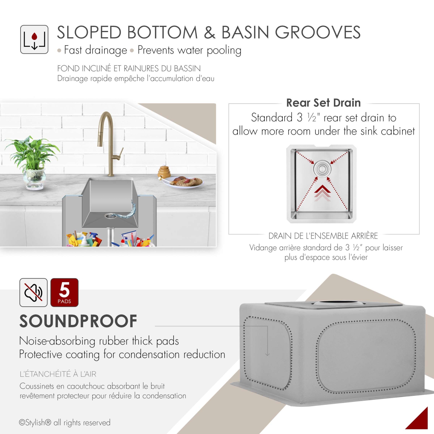 Stylish Undermount 16 inch Stainless Steel Single Bowl Kitchen Sink S-309XG