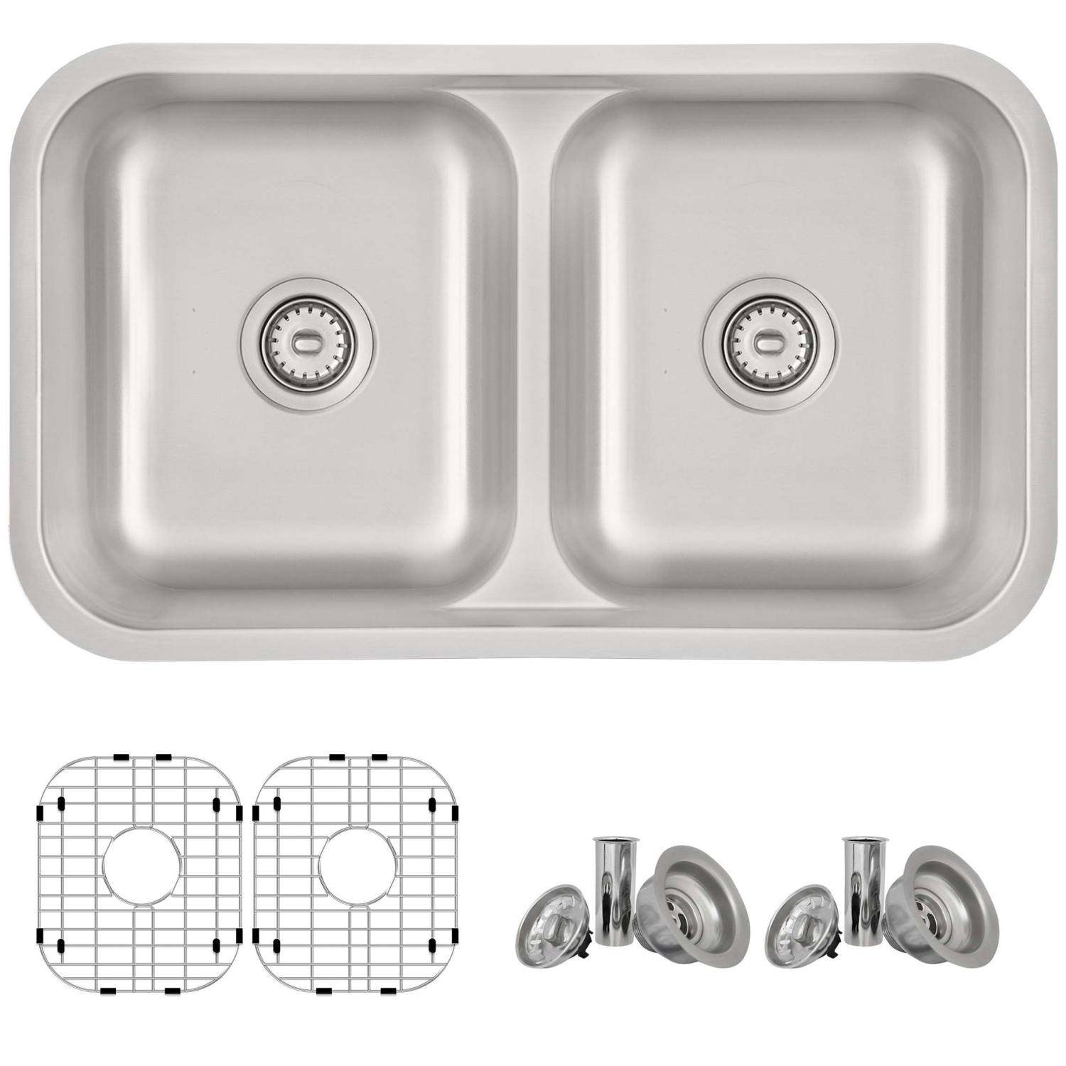 Stylish Olivine Dual-Mount 32" Stainless Steel Double-Bowl Kitchen Sink S-202XTG