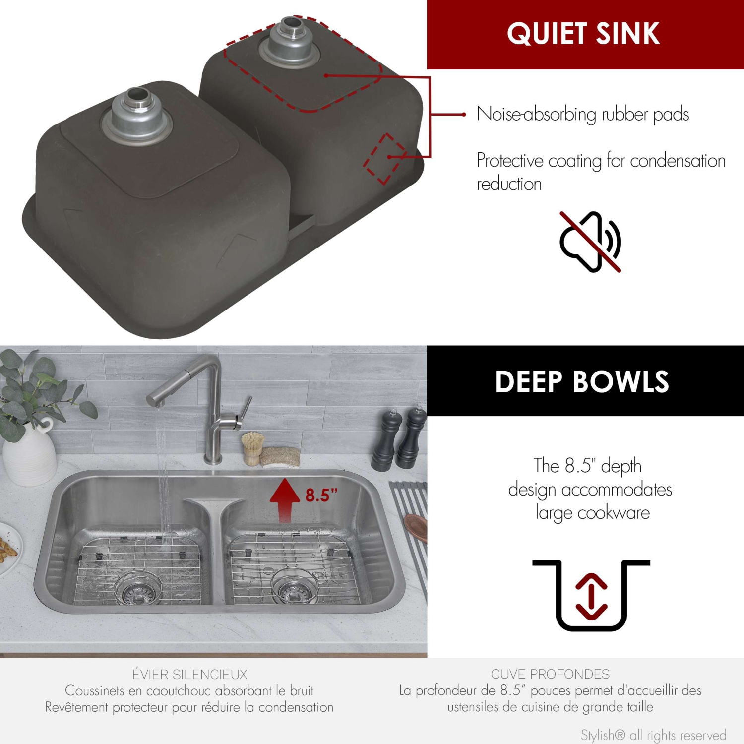 Stylish Olivine Dual-Mount 32" Stainless Steel Double-Bowl Kitchen Sink S-202XTG